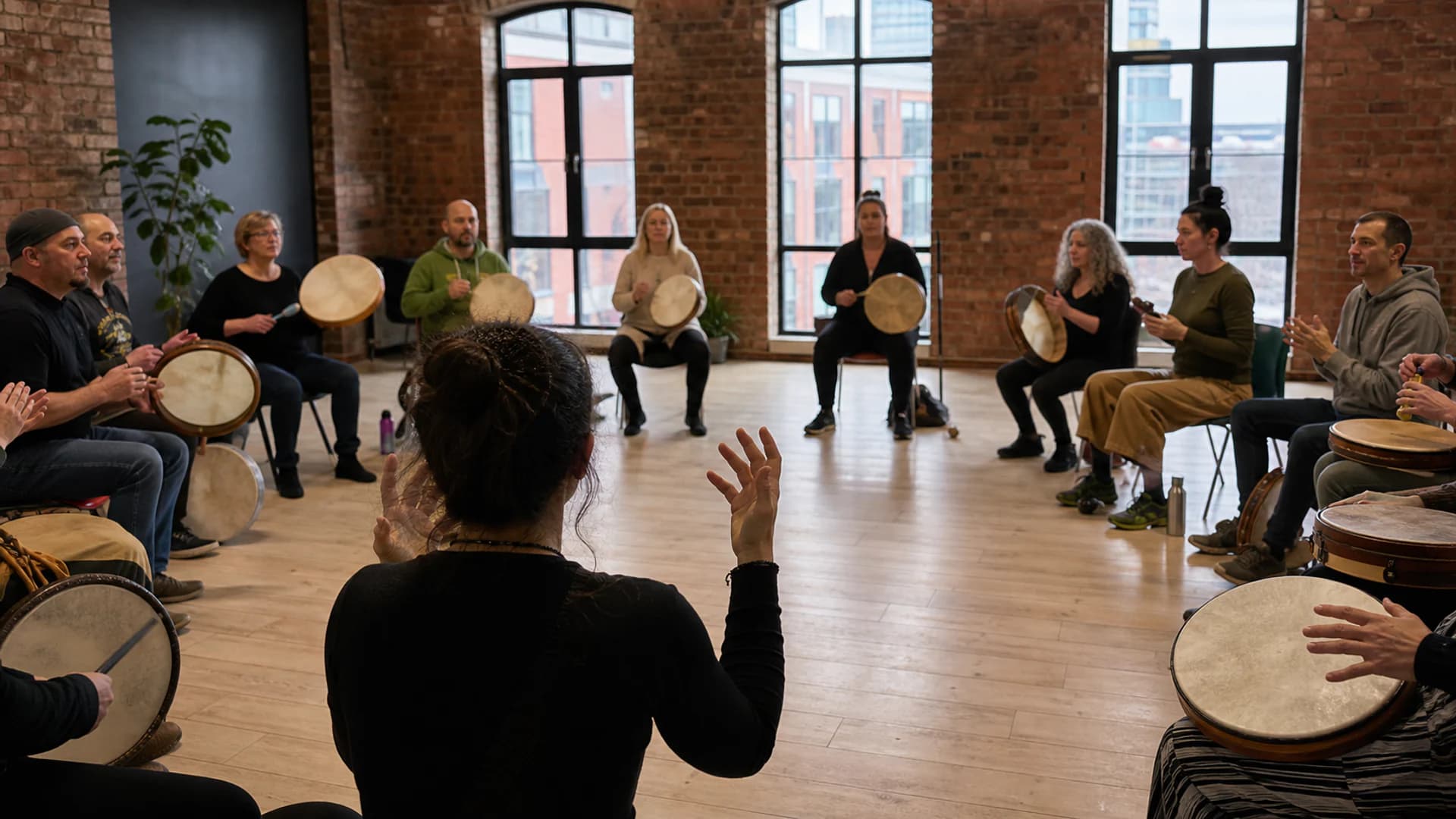 Adults finding a shared pulse in a daylight rhythm and wellbeing session